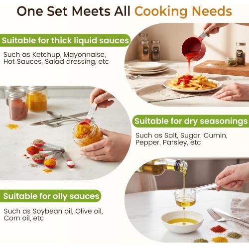 16PCS Measuring Cups and Spoons Set, Measuring Spoon Set with Metric and US Measurements, Fits for Measuring Dry and Liquid (Red)
