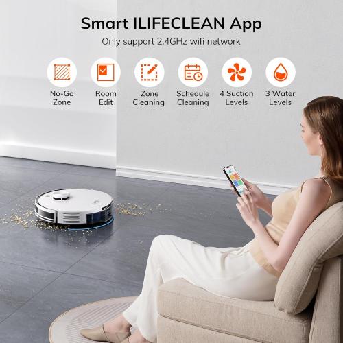 ILIFE A30 Pro Robot Vacuum and Mop, Self Emptying Station for 60 Days, 5000Pa Suction, LiDAR Navigation, No-Go Zones, 2.4G WiFi/App/Alexa/Remote Control, Roller Brush for Carpet, Hard Floors, 110V