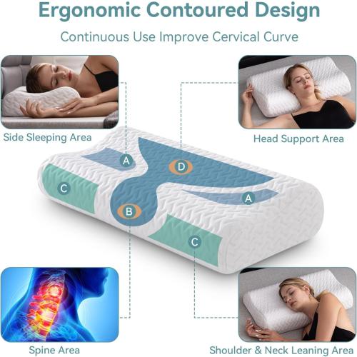 Hcore Memory Foam Pillow for Neck Pain Relief, Contour Cervical Pillow for Side Sleepers, Sandwich Orthopedic Pillow, Ergonomic Adjustable Pillow