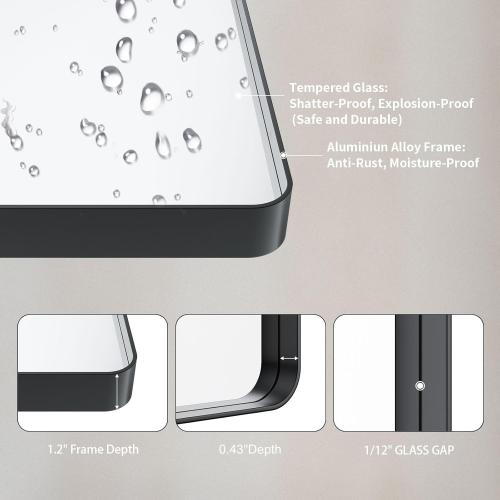 LOAAO 28X36 Inch Black Metal Framed Bathroom Mirror for Wall, Matte Black Bathroom Vanity Mirror Farmhouse, Anti-Rust, Hangs Horizontally or Vertically