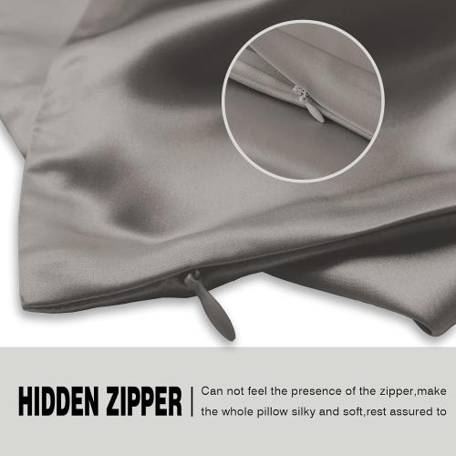 Mulberry Silk Pillowcase for Hair and Skin Pillow Case with Hidden Zipper Soft Breathable Smooth Cooling Silk Pillow Covers for Sleeping (Gray, King,1Pcs)