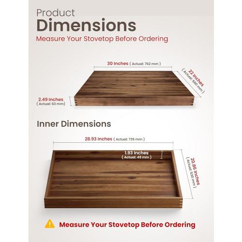 TIDITA Stove Top Covers for Electric Stove 30”x22” (Outer) / 28.9”x20.8” (Inner) - Acacia Wood Noodle Board Gas Stovetop - Stove Top Covers for Gas Burners, Sink Cover For Counter Space (Walnut color)