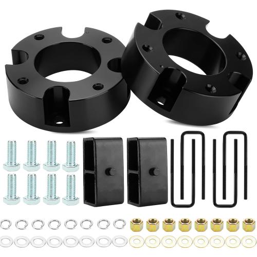 3 Front   2 Rear Leveling Lift Kit Compatible with 2007-2021 Tundra, 3in Front Strut Suspension Lift Spacers   2in Rear Lift Block Kit w/Extended U-Bolts, Set of 4