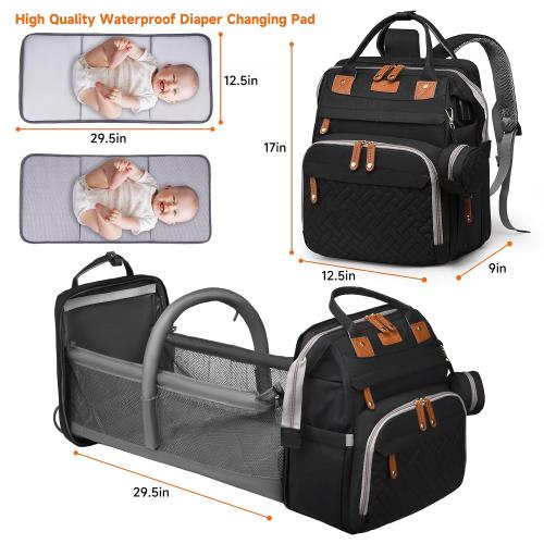 Baby Diaper Bag Backpack with Changing Station,Baby Essentials(Black)