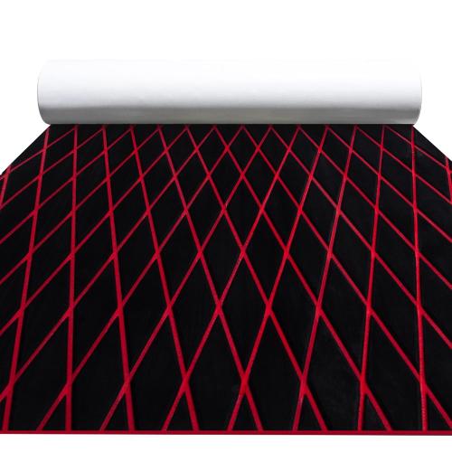 Boat Flooring EVA Foam Boat Decking Marine Mat Non-Slip Self-Adhesive Flooring Sheet for Motorboat Jon Boats Bass Boat Kayak RV Floor, 94.5''x 47.2'', Black with Red Lines