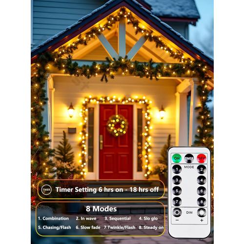 4 Pack 100 LED Fairy Lights Battery Operated with Remote, 33FT Waterproof Twinkle Lights with Timer & 8 Modes, Fairy String Light Outdoor Indoor for Bedroom Classroom DIY Christmas Decor (Warm White)