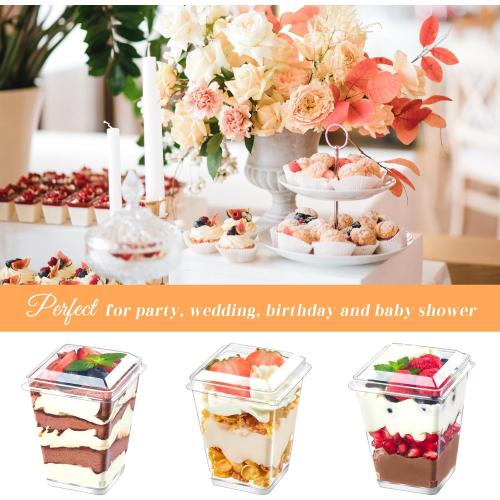 Kucoele Set of 50 Pack 5 oz Plastic Dessert Cups with Lids and Spoons, Clear Parfait Cups Pudding Cups Mini Party Serving Cups for Appetizer Fruit Yogurt Ice Cream