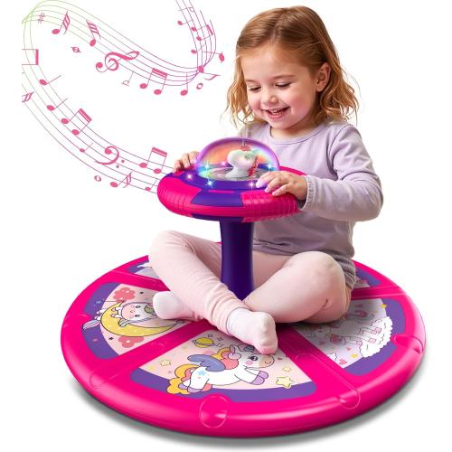 Flooyes Unicorn Sit and Spin Toys for Toddlers Girls 2 Years Old, Christmas Birthday Gifts for 1 2 3 4, with LED and Music, 360° Spin