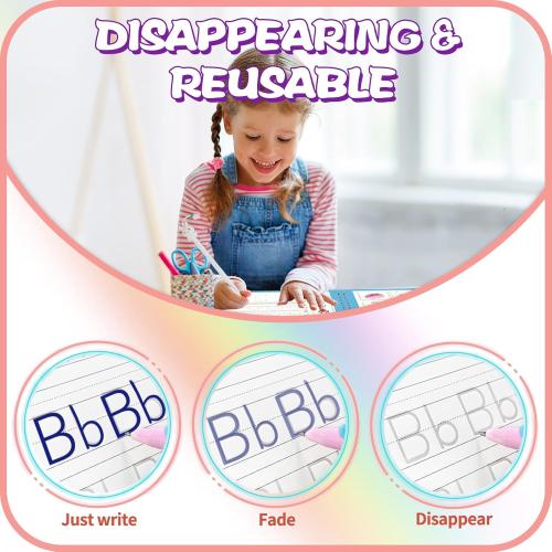 Upgraded Large Size Magic Practice Writing Copybook, Reusable for Kids, Reusable Copybook Preschool for Kids Age 3-8 ​Calligraphy(4 Books with Pens)-Blue Bag