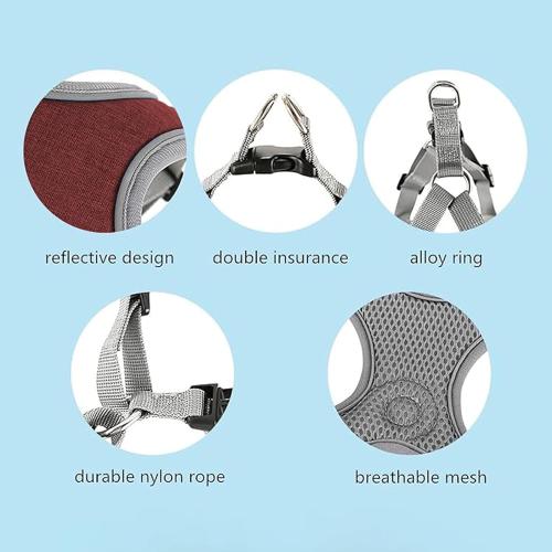 Dog Harness with Leash, Soft Adjustable Step in Reflective Strips Collars Harness Vest for Small Medium Dogs Training and Running (M, Red)