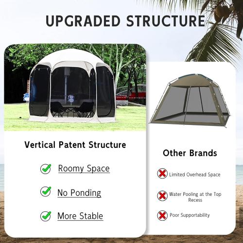 Portable Screen House Tent with Mosquito Net - Instant Pop-Up Gazebo Canopy for Camping, Backyard, Patio & Deck - UV Protection Outdoor Shelter (10'X10'X8.2')