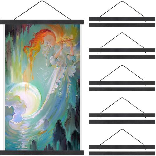 Kanayu 6 Pack Magnetic Poster Frame Hanger Light Wooden Frames for Teak Wooden Poster Hanging Kit for Walls Maps Prints Photos Pictures Canvas Artwork Display(16 Inch,Black)