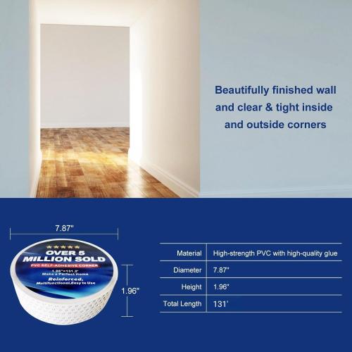 Drywall Corner Tape Self-Adhesive - Drywall Corner Bead, Auxiliary Positioning PVC Corner Tape, for Inside and Outside Corner(1.96 x 131′)