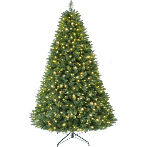 6 FT Pre-lit Christmas Tree, Artificial Pine Spruce Christmas Tree 980 PVC Branch Tips 300 Warm White Lights, Easy Assembly with Metal Stand and Hinged Branches Decoration
