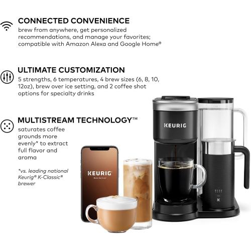 Keurig K-Café SMART Single Serve Coffee Maker with WiFi Compatibility, Latte and Cappuccino Machine with Built-In Frother, 6 Brew Sizes, Black (missing parts)