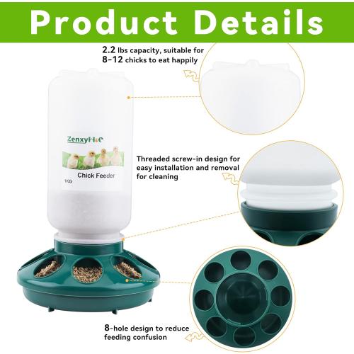 Chick Feeder and Waterer Set, 0.3 Gal Feeder and 0.4 Gal Waterer with 3 Adjustable Heights
