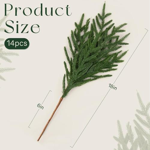 14 Pcs Norfolk Pine Stems, 18 Inch Real Touch Artificial Christmas Norfolk Pine Branch, Faux Greenery Picks for Vase DIY Garland Home Holiday Decor