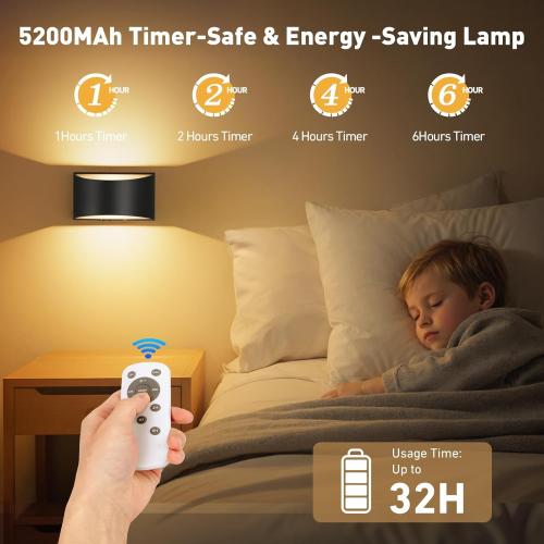 VOLISUN No Hardwired Wall Sconce, Modern Wall Sconce Battery Operated with Remote, 3000K-6500K Dimmable LED Wall Lamp, Wireless Wall Light for Bedroom, Living Room, Hallway, Corridor(1 Pack)