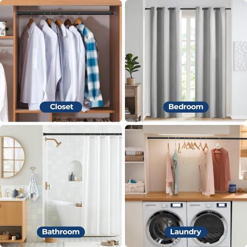 Mavivegue Closet Rod, 17 to 84 Inch Adjustable Closet Rods for Hanging Clothes, Heavy Duty Tension Rod, Black Curtain Rod, for Closet, Wardrobes, Bathroom, Laundry