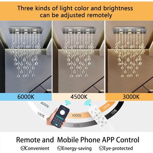 Glam Crystal Chandelier with Bulb Rain Drop Pendants Ceiling Light LED Lighting Rectangular Dining Room Light Fixture for Kitchen Island Dimmable LED Light