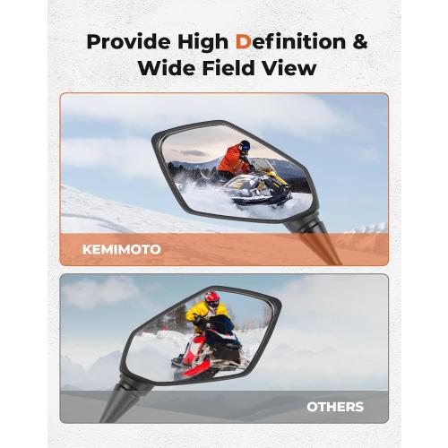 KEMIMOTO Snowmobile Side Mirrors Hood Mounted Rear View Mirror Clear Snowmobile Rearview Mirrors Compatible with Polaris Ski-Doo Arctic Cat Accessories