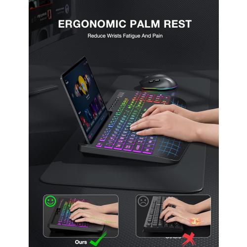 Color Black SABLUTE Wireless Keyboard and Mouse Combo, 9 Backlit Effects, Large Print, Wrist Rest, Phone Holder, 2.4G Lag-Free Ergonomic Keyboards, Rechargeable Easy to See Cordless Set for Computer, Laptop, PC