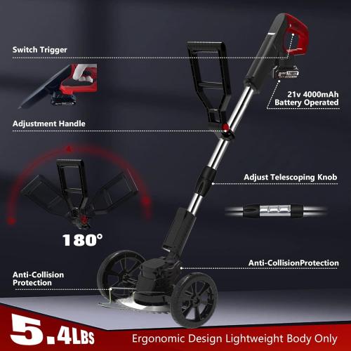 Electric Weed Wacker Eater Cordless, Weed Wacker Battery Powered, Weed Trimmer with 2 21V/2Ah Battery Operated & 25 Blades & Wheels, No-String Grass Trimmer/Brush Cutter/Edger for Garden Yard