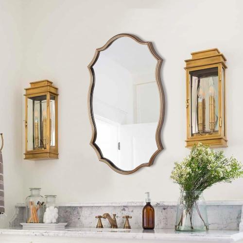 Wall Mirror in Vintage Golden, Decorative 20x30 Accent Vanity Mirrors, Wall Mounted Mirror Antique Brass Metal Frame for Living Room Bedroom Bathroom Entryway Stairway Kitchen