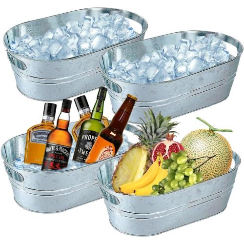4 Pack Galvanized Tub 4 Gallon Ice Bucket Large Metal Drink Buckets for Parties Beer Beverage Tub with Carry Handles for Champagne Cocktails Wine Cooling for Mimosa Bar Supplies