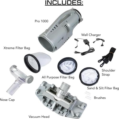 POOL BLASTER Pro 1000 Commercial Pool Vacuum for Inground Pools, Cordless Portable Heavy Duty Power, Up to 2 Hr Runtime, Sealed Rechargeable Battery, Filter Bags for Professional Clean, Rechargeable
