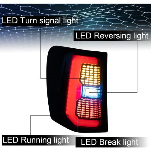 LED Tail Lights Assembly Fit for 1999-2004 Jeep Grand Cherokee Smoke Pair | Upgrade Full LED, Rear Tail Lamps Brake Stop Lights Daytime Running Light Turn Signal Reverse Backup Lights