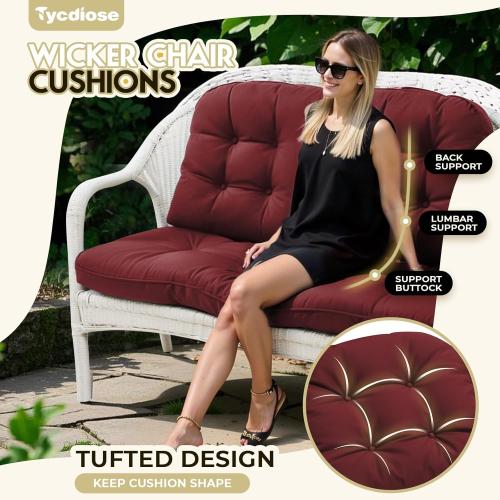 Red 3pc All Weather Wicker Chair Cushions of 3 Pieces, Outdoor Wicker Chair Cushion Waterproof for Patio Furniture Loveseat Settee Bench, 1 Loveseat and 2 U-Shaped Thickened Cushions,