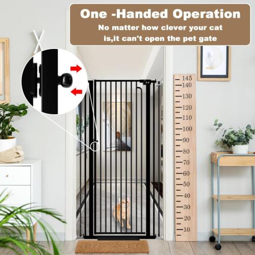 57 Extra Tall Pet Gate for Cats Dogs-43.4-48 Extra Wide Cat Gate for Doorways and Stairs-1.37 Ultra Narrow Spacing Pressure Mounted Dog Gate with One-Handed Operation(43.4-48)