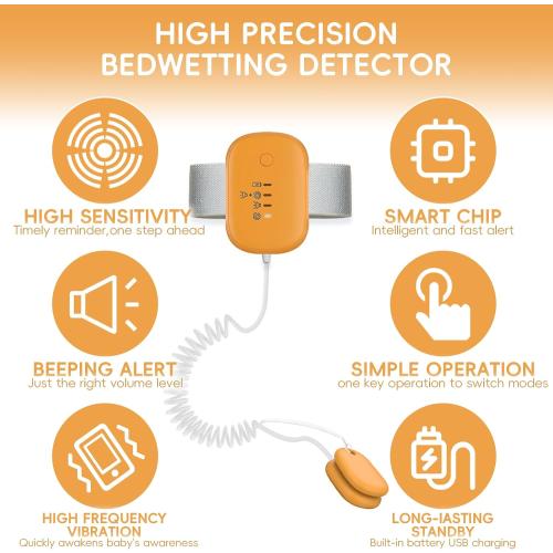 Bed Wetting Alarm for Girls,Boys,3 Alarm Modes-Loud Sound,High Sensitivity Sensors,USB-Charging,Standby Time Over 120 Hours(Orange)