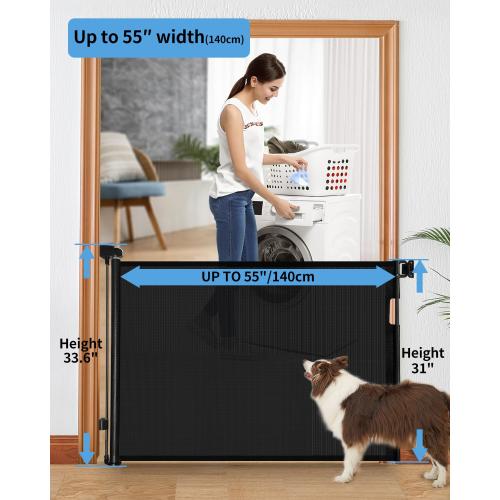 (2 Pack) Retractable Baby Gate for Doorways and Stairs, Mesh Safety Gate for Pet, Indoor & Outdoor Use, One-Hand Operation, Easy Installation, 33.6 Tall, Expands to 55 Wide（Black,33.6x55