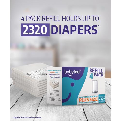 Babyfeel Refills Compatible with DEKOR PLUS Diaper Pails | 4 Pack | Exclusive 30% Extra Thickness | Diaper Pail Refills with Powerful Odor Elimination | Fresh Powder Scent | Holds up to 2320 Diapers