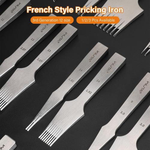 WUTA Professional Leather Chisel All-Polished High Die-Steel Chisel French Style Pricking Iron Sharp Leather Punching Tool (Obverse 3.38 mm 8 Teeth)