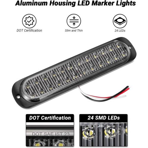 Aluminum Housing White 24LEDs Trailer Backup Reverse Light Surface Mount 7.5 inch Bar Strip Truck Bed Lights of Pickup Tractor Camper IP67 Waterproof 2Pcs