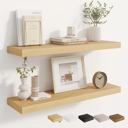 Dreamland 8 Deep Long Floating Shelves, 32 Inches Floating Shelves for Wall Set of 2, Large Display & Storage Shelf, Wall Shelf for Bathroom Bedroom Living Room Kitchen Office, Oak