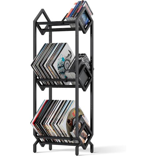 Vinyl Record Storage Rack, Record Holder 260-280 LP Storage Shelf Display Stand for Albums Books Magazines Files, Black Metal