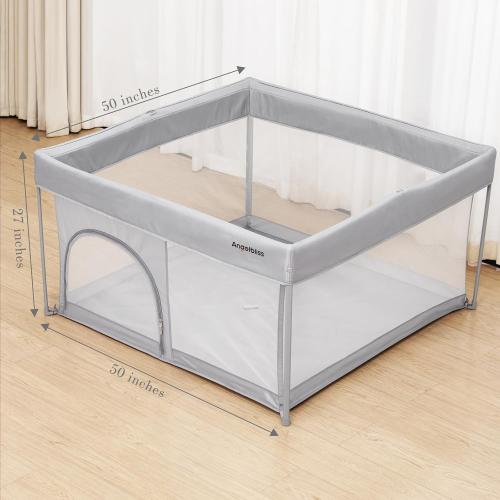 Foldable Baby Playpen 50×50, Out-of-The-Box Ready Playpen for Babies and Toddlers, Portable Play Yard with Breathable Mesh & ASTM F406 Certified(Light Grey)