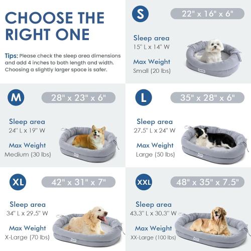 Orthopedic Dog Bed for Large Dogs, Pet Sofa Bed with Egg Crate Foam, 4-Sided Bolster, Removable Washable Cover & Anti-Slip Bottom, X-Large Gray