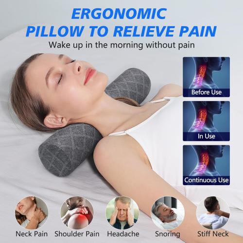 Cozyhealth 3.1 H Small Cervical Roll Pillow, Medium Soft Memory Foam Neck Round Pillow Cylinder Bolster Pillow for Sleeping, Round Neck Support for Bed, Legs, Back and Yoga (Grey, Small - 3.1 H)