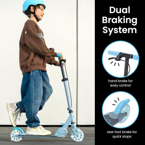 Aero Scooter for Kids 5-8 | Dynamic Lights, Hand Brake & Shock Absorption | Boys Girls 2 Wheels Kick Scooter | Foldable & Height Adjustable