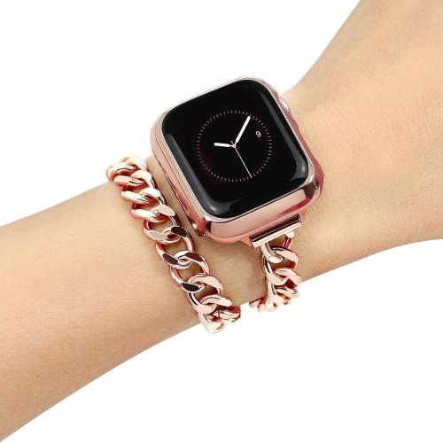 JR.DM Rose Gold Watch Bands for Women Compatible with Apple Watch Band 38mm 40mm 41mm 42mm (S10) Adjustment Metal Band Cowboy Steel Chain Bracelet for iWatch Series 9/8/7/6/5/4/3/2/1/SE/Ultra (No Case)