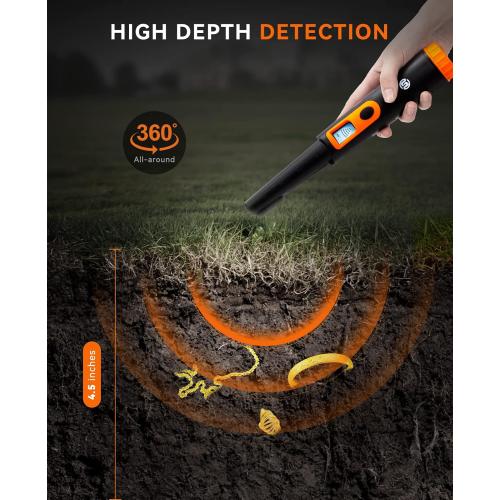 SUNPOW Metal Detector Pinpointer for Adults & Kids, Fully Waterproof, 360°Detection Handheld Pin Pointer Wand with LCD Screen, 3 Modes (Buzzer, Vibration,Sound) for Treasure Hunting- OTMD08