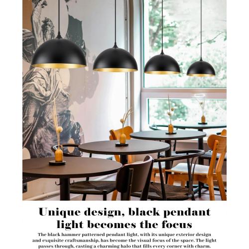 Black Pendant Lights Kitchen Island 2 Pack, 14 Inch Large Dome Pendant Light, Black and Gold Farmhouse Pendant Light, Island Pendant Lights for Kitchen, Dining Room