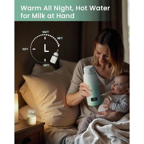 Portable Bottle Warmer Extended Battery Life - Dual Heating Modes for Breast Milk & Water, 17 Ounces, Fast Heating, Ideal for Travel, Outdoor, Baby Shower, Green