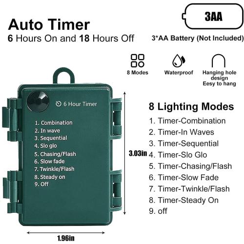 Christmas Light, 33ft 100 LED Battery Operated String Lights with Auto Timer & 8 Modes, Green Wire Outdoor Waterproof String Lights for Outdoor and Indoor Christmas Decor – Warm White