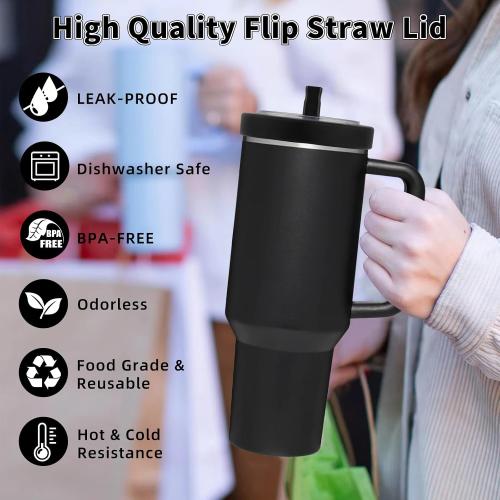 Tcamp 40 oz Flip Straw Leak Proof Lid for Stanley Quencher H2.0, Silicone Tumbler Replacement Lid for Stanley Cup Accessories, Spill Proof Straw Cover for Tumbler Accessories (Black)